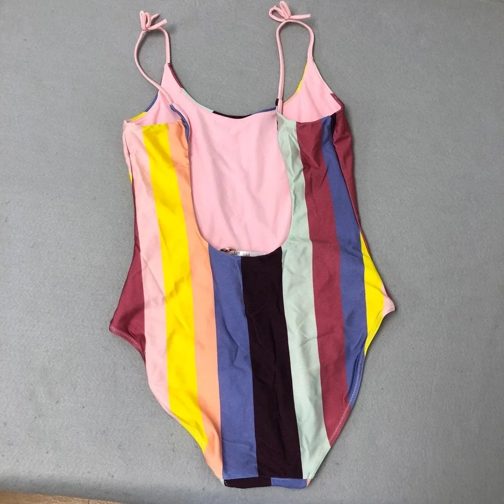 Ted Baker Rio Stripe One Piece Swimsuit Light Pink Womens 3‎ Large Reversible
